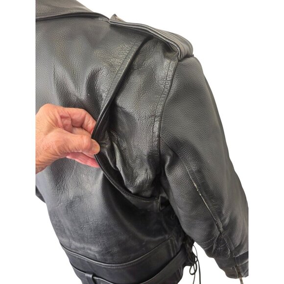 Vintage Perfect Biker Leather Motorcycle Jacket Mens Size M/L Zip Liner 7 lbs - Picture 4 of 14